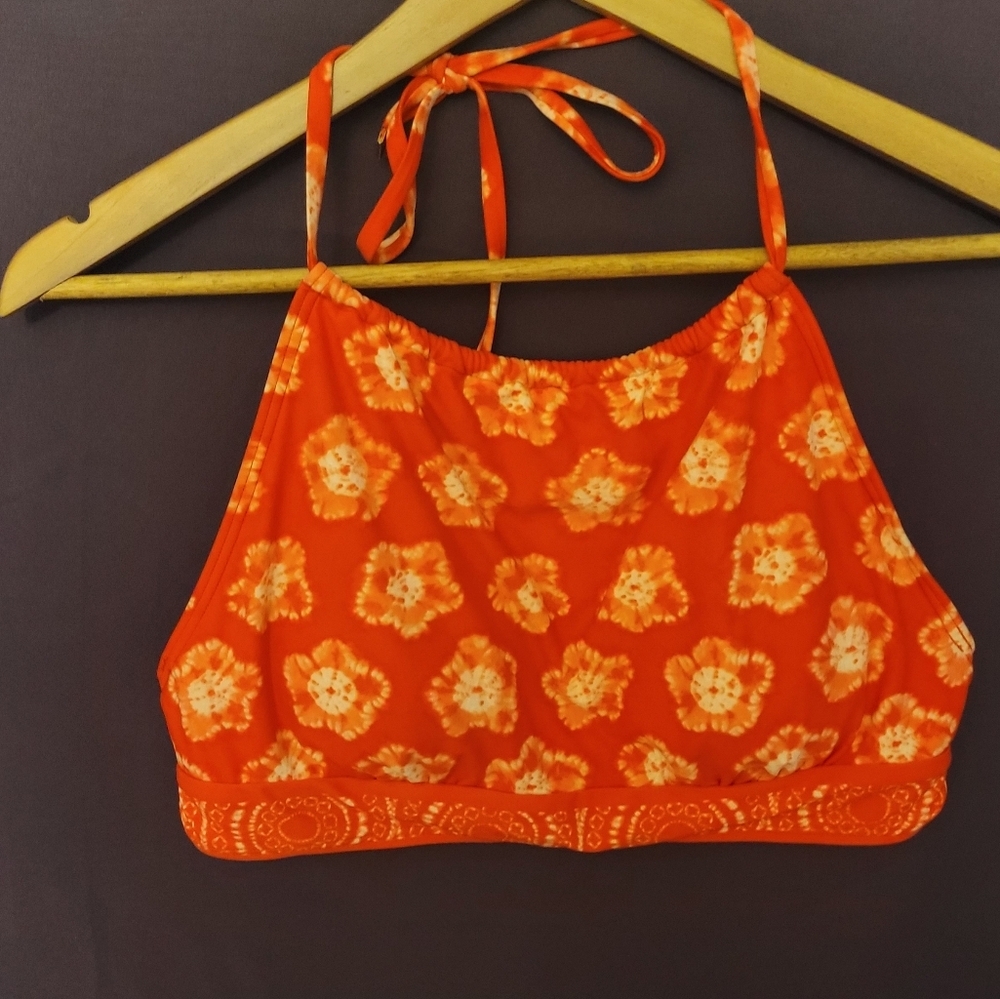 Michael Kors Red & Orange Floral  Bikini Top. Size M
